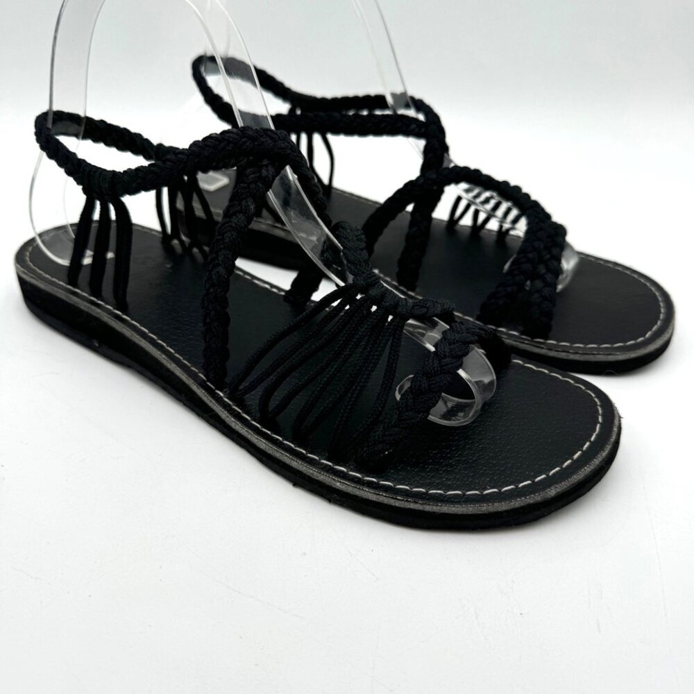Women Woven Flat Rope Sandals Braided Beach Boho Sandals Slingwind Classic Black